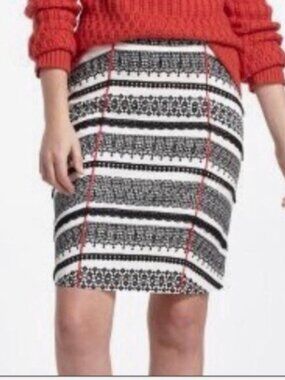Tabitha Anthropologie White Black Lace Cotton Pencil Skirt 10